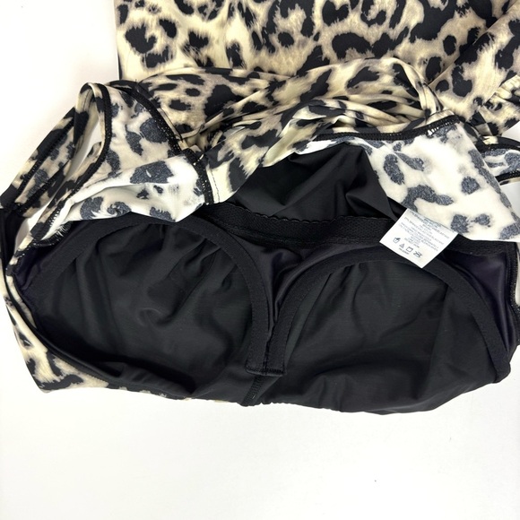 Lands End Women’s 8L Tan Black Cheetah Print One Piece Swimsuit Slimming w/ Bra - Picture 7 of 12